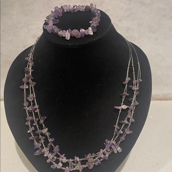 Jewelry - Elegant amethyst multi strand Gemstone Necklace & bracelet